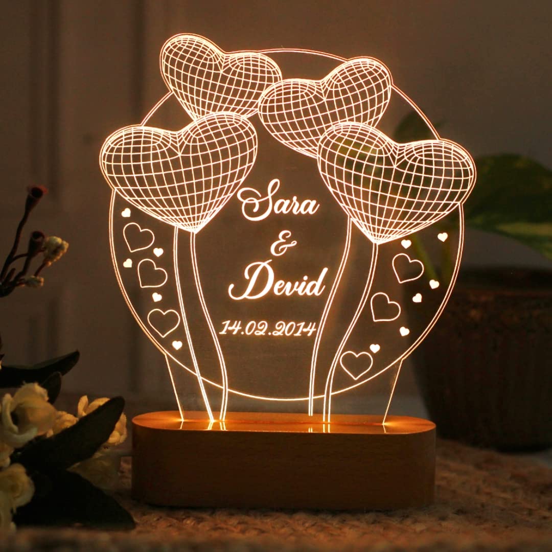 Personalized 3D Illusion Warm White LED Lamp for Married Couple