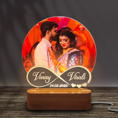 3D Personalized LED Heart Infinity Photo Lamp HD Digital Photo Frame with Customized Name & Date| Wedding Anniversary Gift for Couple, Wife, Husband. Warm White
