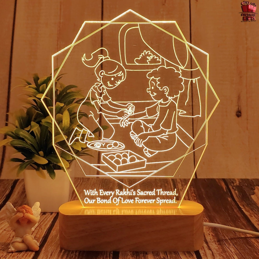 Personalized 3D Illusion LED Rakhi Gift Lamp for Sister| Customized Name Lamp for Rakshabandhan Gift, Rakhi Hamper, Rakhi Unique Return Gifts for Brother. (Rakhi 3)