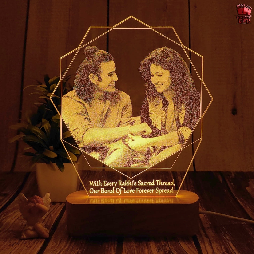 Personalized 3D Illusion Photo Lamp Rakhi Gift for Sister | Photo Frame for Rakshabandhan Gift, Rakhi Hamper, Rakhi Unique Return Gifts for Brother. (Rakhi 1)