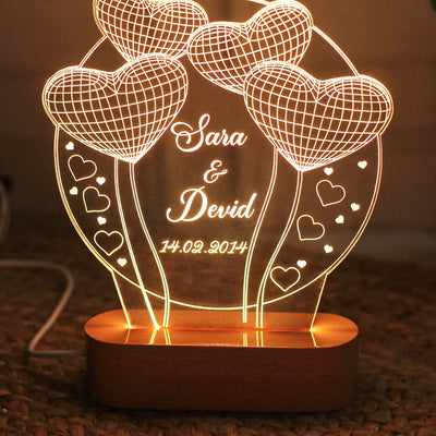 Personalized 3D Illusion Warm White LED Lamp for Married Couple
