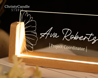 Personalized LED Desk Name Plate With Wooden Base