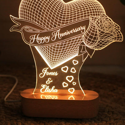 Personalized 3D Illusion Warm White LED Lamp for Anniversary