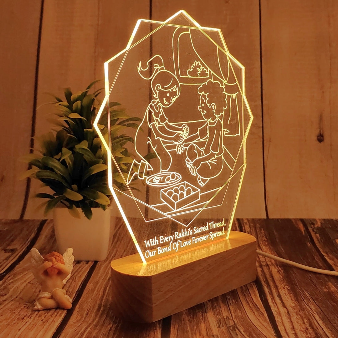 Personalized 3D Illusion LED Rakhi Gift Lamp for Sister| Customized Name Lamp for Rakshabandhan Gift, Rakhi Hamper, Rakhi Unique Return Gifts for Brother. (Rakhi 3)