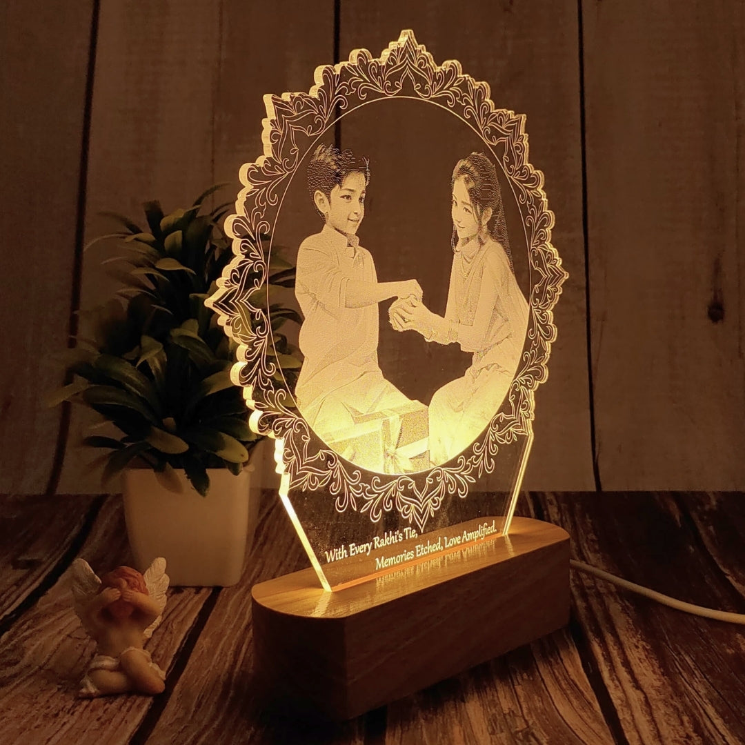 Personalized 3D Illusion Photo Lamp Rakhi Gift for Sister | Photo Frame for Rakshabandhan Gift, Rakhi Hamper, Rakhi Unique Return Gifts for Brother. (Rakhi 2)