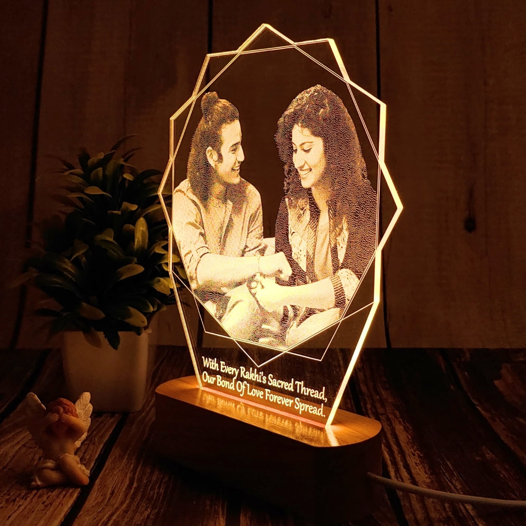 Personalized 3D Illusion Photo Lamp Rakhi Gift for Sister | Photo Frame for Rakshabandhan Gift, Rakhi Hamper, Rakhi Unique Return Gifts for Brother. (Rakhi 1)