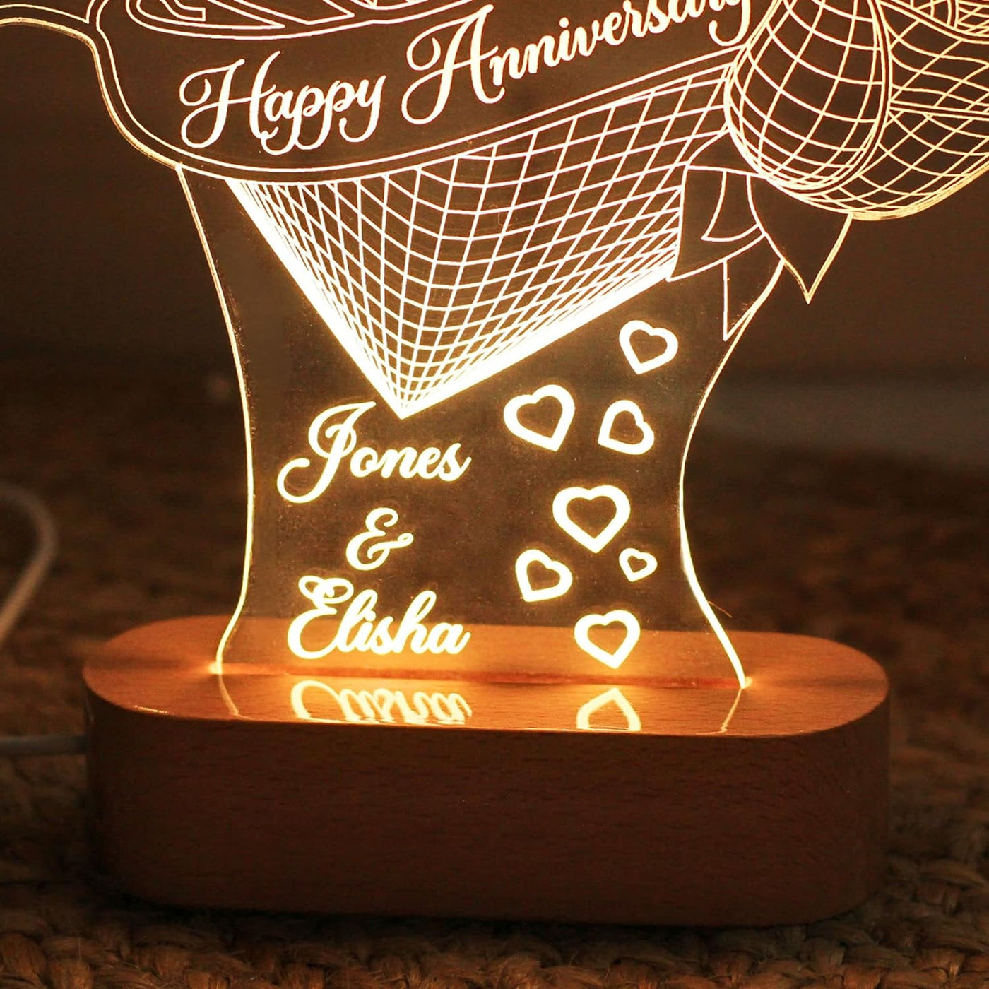 Personalized 3D Illusion Warm White LED Lamp for Anniversary