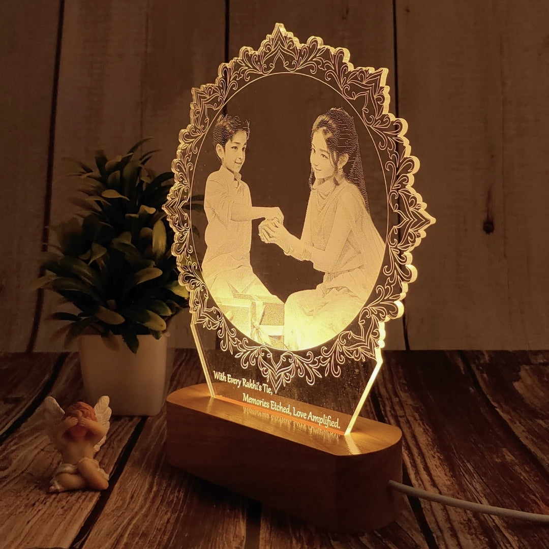 Personalized 3D Illusion Photo Lamp Rakhi Gift for Sister | Photo Frame for Rakshabandhan Gift, Rakhi Hamper, Rakhi Unique Return Gifts for Brother. (Rakhi 2)