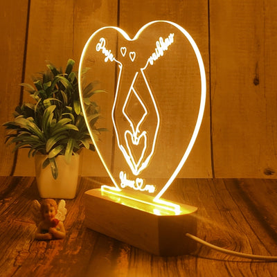 Personalized 3D Illusion LED Table Lamp | Customized Name Lamp for Couple Gift Anniversary, Wedding, Marriage, Valentine Day- Wooden Base. (Heart 1)