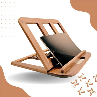 Wooden Laptop Stand for Desk with Adjustable Height, Foldable Riser for Laptop, Compatible for for iPad MacBook Pro Notebook HP Dell Devices Up to 15.6 inches (Walnut)
