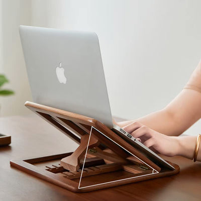 Wooden Laptop Stand for Desk with Adjustable Height, Foldable Riser for Laptop, Compatible for for iPad MacBook Pro Notebook HP Dell Devices Up to 15.6 inches (Walnut)