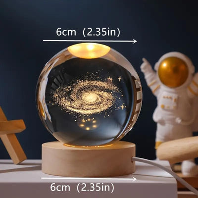 Artistic Gifts 3D Milky Way Crystal Ball Night Light | Dimmable Engraved LED Glass Ball Table Lamp with USB and Wooden Base for Home Decor, Office, Birthday Gift, Housewarming & Kids Bedroom.