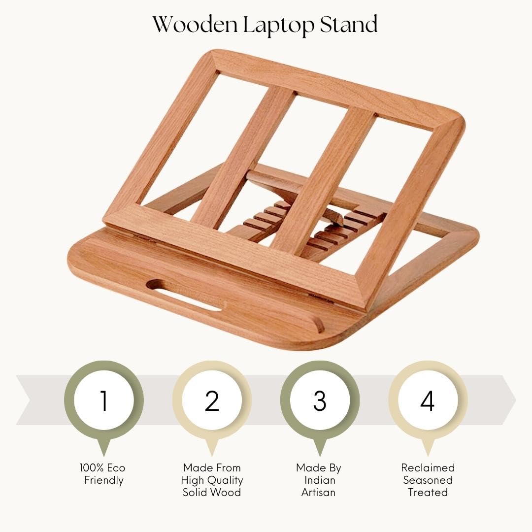 Wooden Laptop Stand for Desk with Adjustable Height, Foldable Riser for Laptop, Compatible for for iPad MacBook Pro Notebook HP Dell Devices Up to 15.6 inches (Walnut)