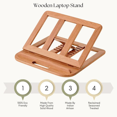 Wooden Laptop Stand for Desk with Adjustable Height, Foldable Riser for Laptop, Compatible for for iPad MacBook Pro Notebook HP Dell Devices Up to 15.6 inches (Walnut)