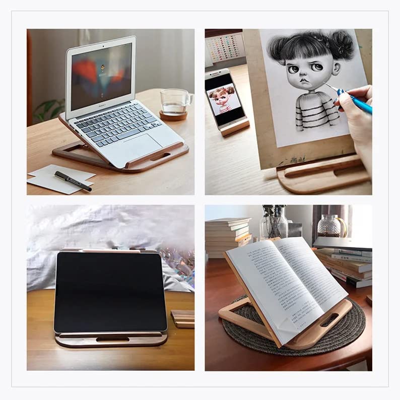 Ergonomic Wooden Laptop Stand For Desks - Portable Riser Holder For 10" To 17" Laptops (MacBook, Dell, HP, Lenovo) | Natural Wood With Non-Slip Design