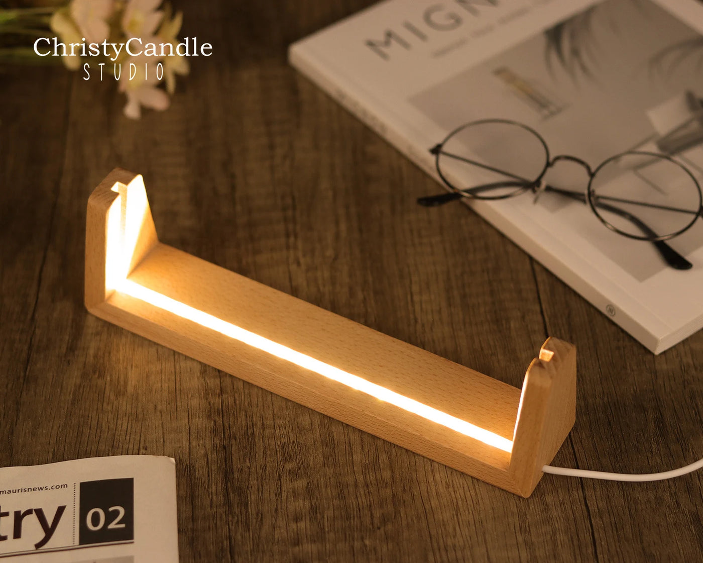 Personalized LED Desk Name Plate With Wooden Base