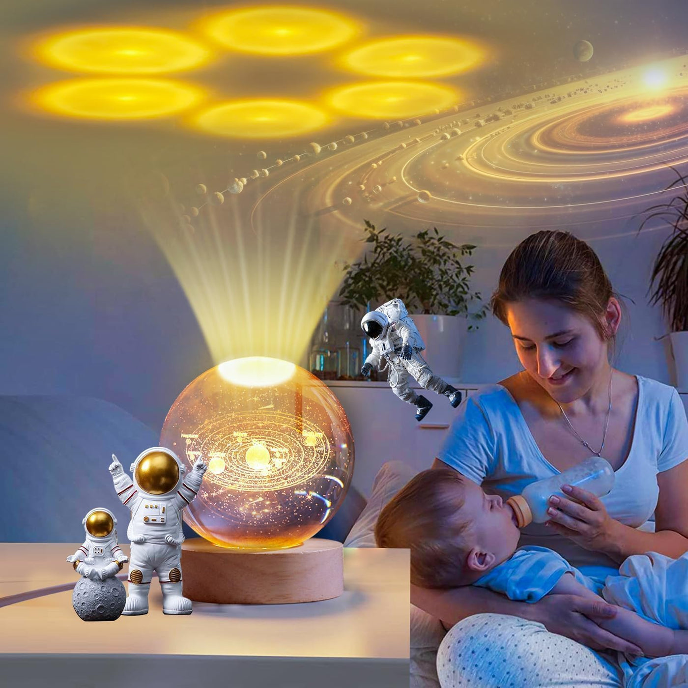 Artistic Gifts 3D Galaxy Crystal Ball Night Light | Dimmable Engraved LED Glass Ball Table Lamp with USB and Wooden Base for Home Decor, Office, Birthday Gift, Housewarming & Kids Bedroom.