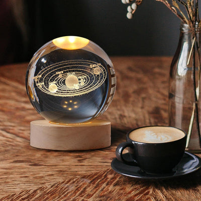 Artistic Gifts 3D Galaxy Crystal Ball Night Light | Dimmable Engraved LED Glass Ball Table Lamp with USB and Wooden Base for Home Decor, Office, Birthday Gift, Housewarming & Kids Bedroom.