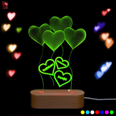 3D illusion Multi-Color LED Lamp with Double Heart Balloon