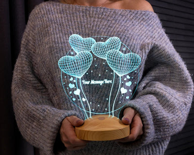 Personalized 3D illusion Multi-Color LED Lamp with Circle and Balloon Heart Design
