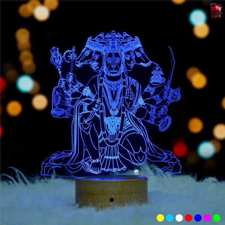 Panchmukhi Hanuman Murti (Idol) 3D LED Lamp – Artistic Gifts