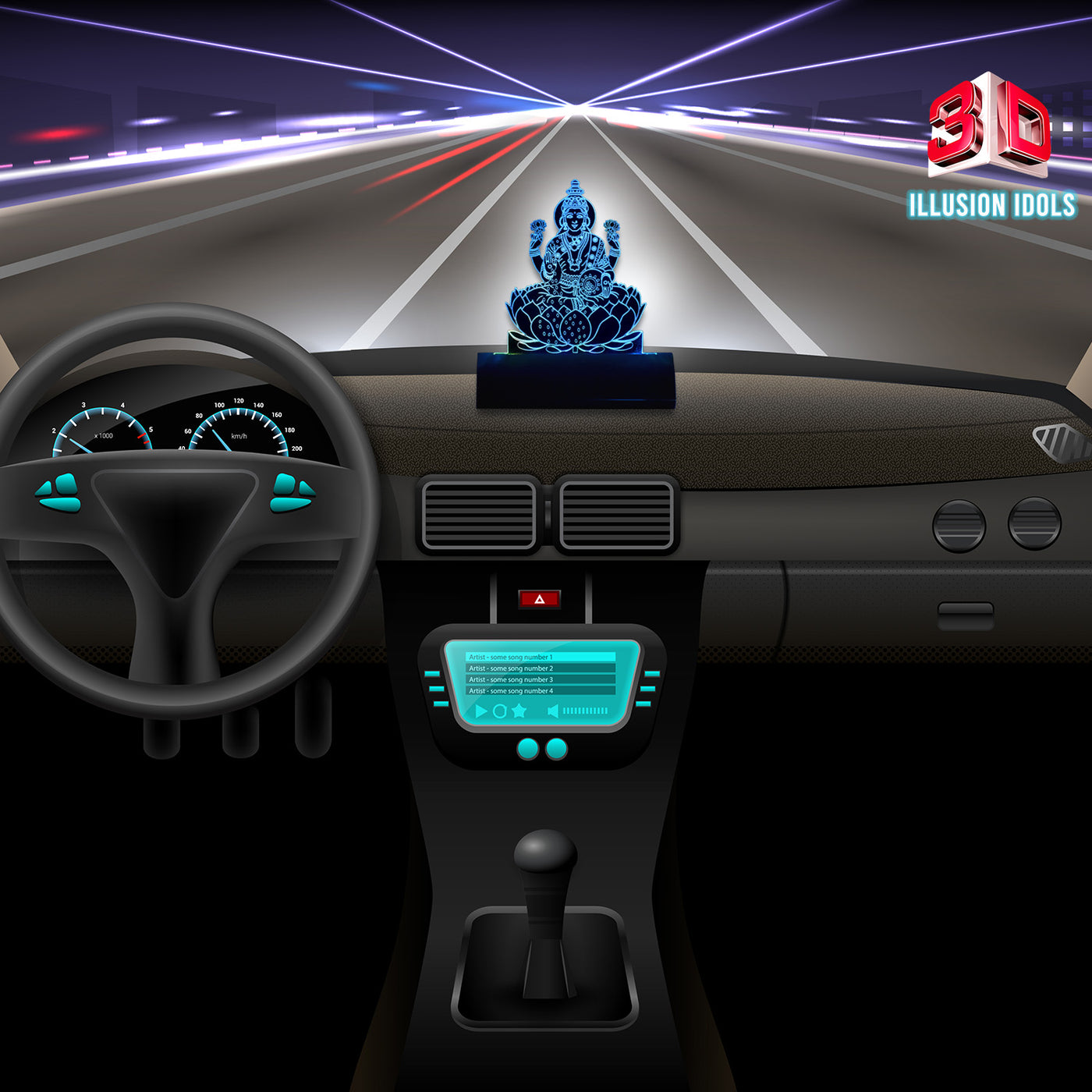 3D illusion Car Dashboard LED Murti of Ma Durga