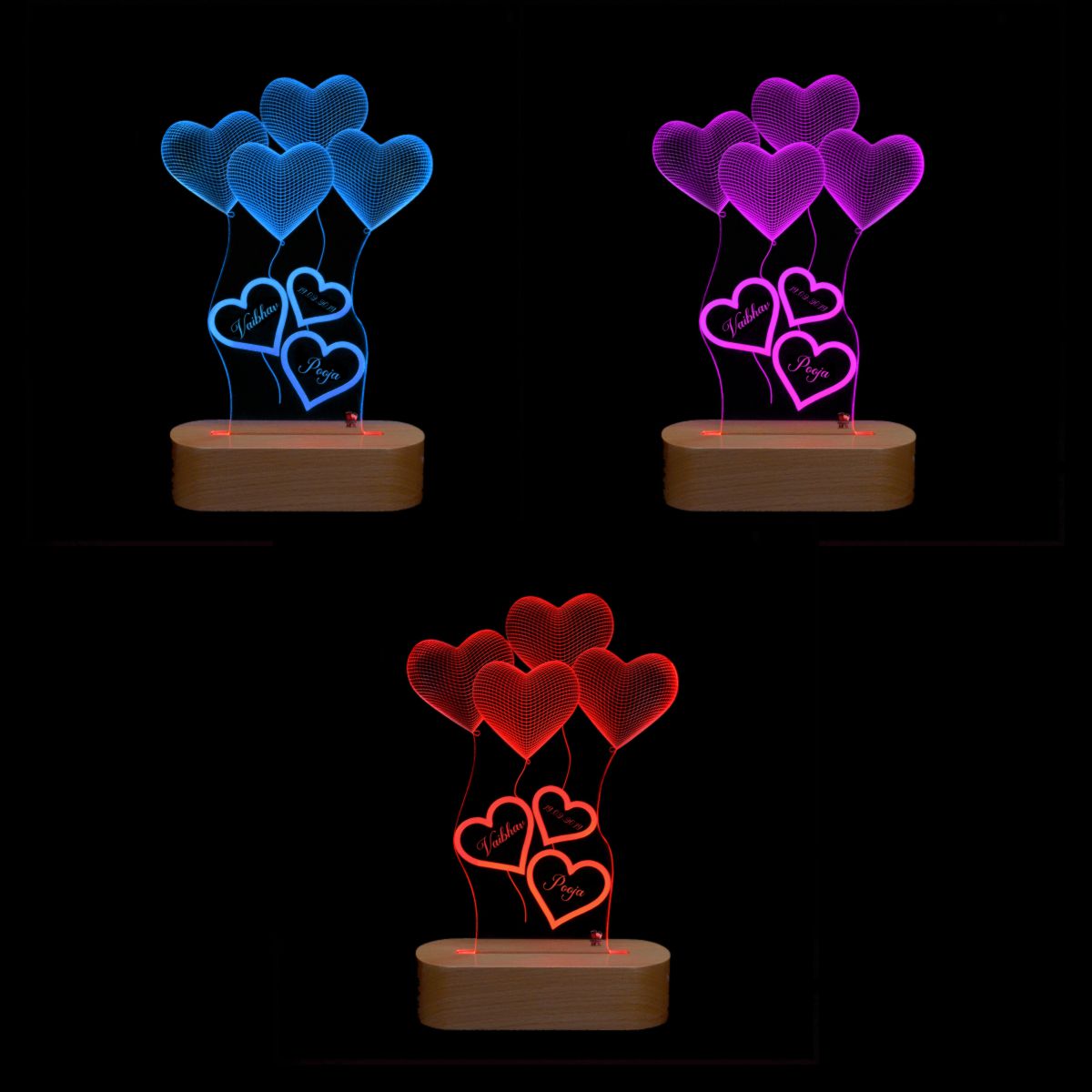 Personalized 3D Illusion Led Double Heart LED Lamp for Anniversary