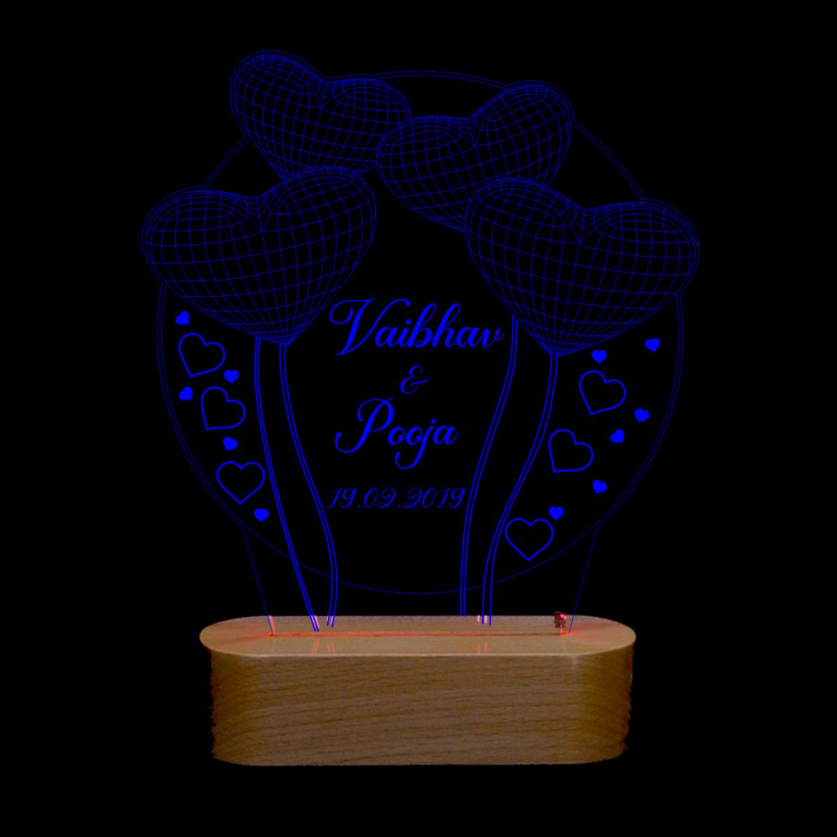 3D illusion Multi-Color LED Lamp with Circle and Balloon Heart Design