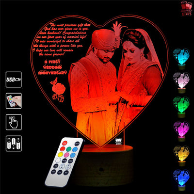 Personalized Remote Controlled Heart Shape Led Lamp for anniversary
