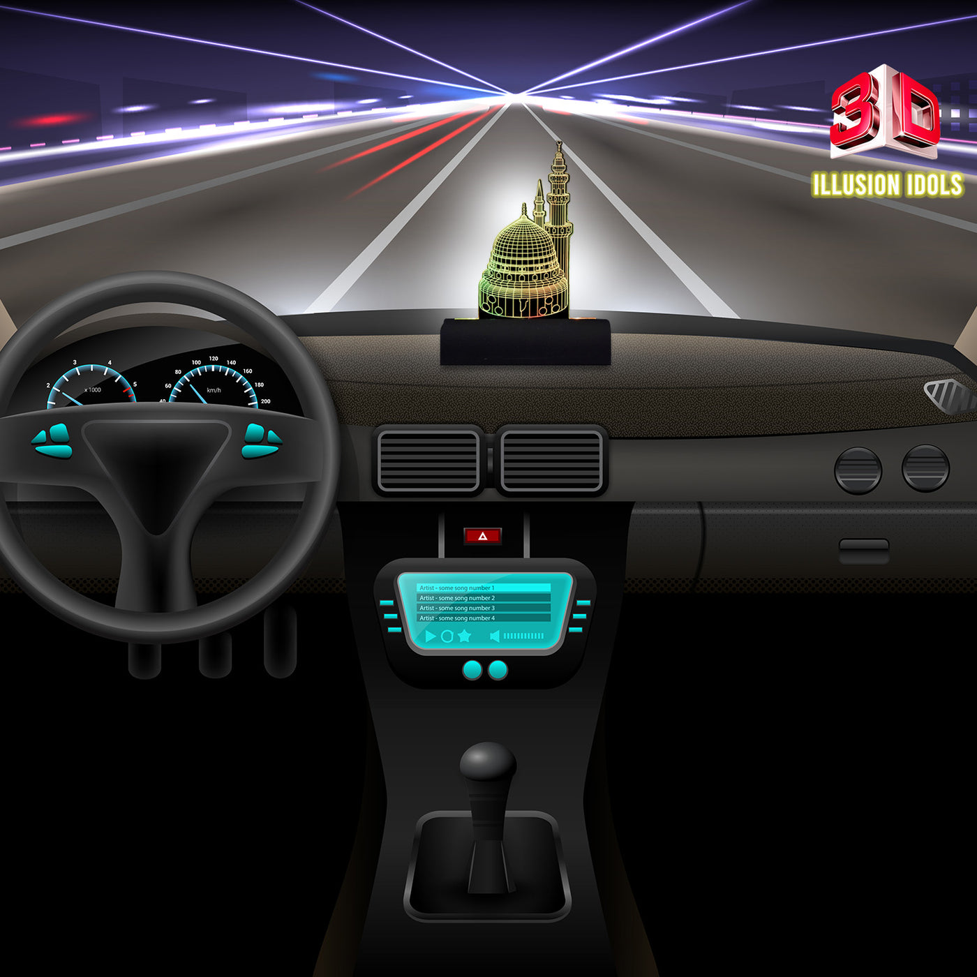3D illusion Car Dashboard LED Murti of Mosque