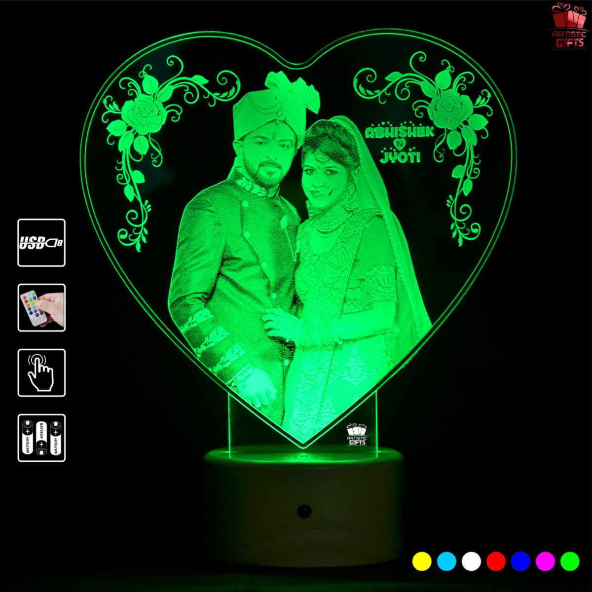Personalized 3D Illusion Heart Shape Led Lamp for Anniversary