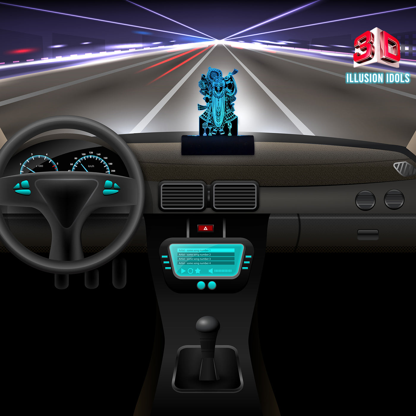 3D illusion Car Dashboard LED Murti of Shreenathji
