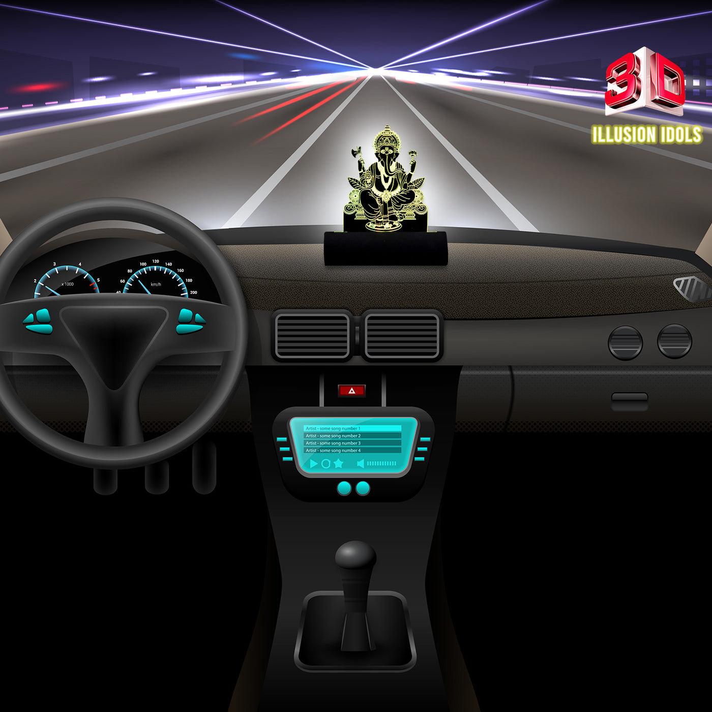 3D illusion Car Dashboard LED Murti of GaneshJi