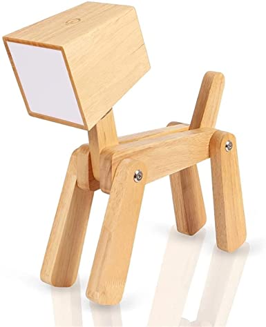 Wooden Rechargeable Portable Dog Shape Desk Table Night Lamp(Warm White)