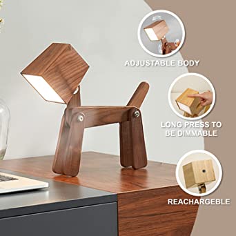 Wooden Rechargeable Portable Dog Shape Desk Table Night Lamp