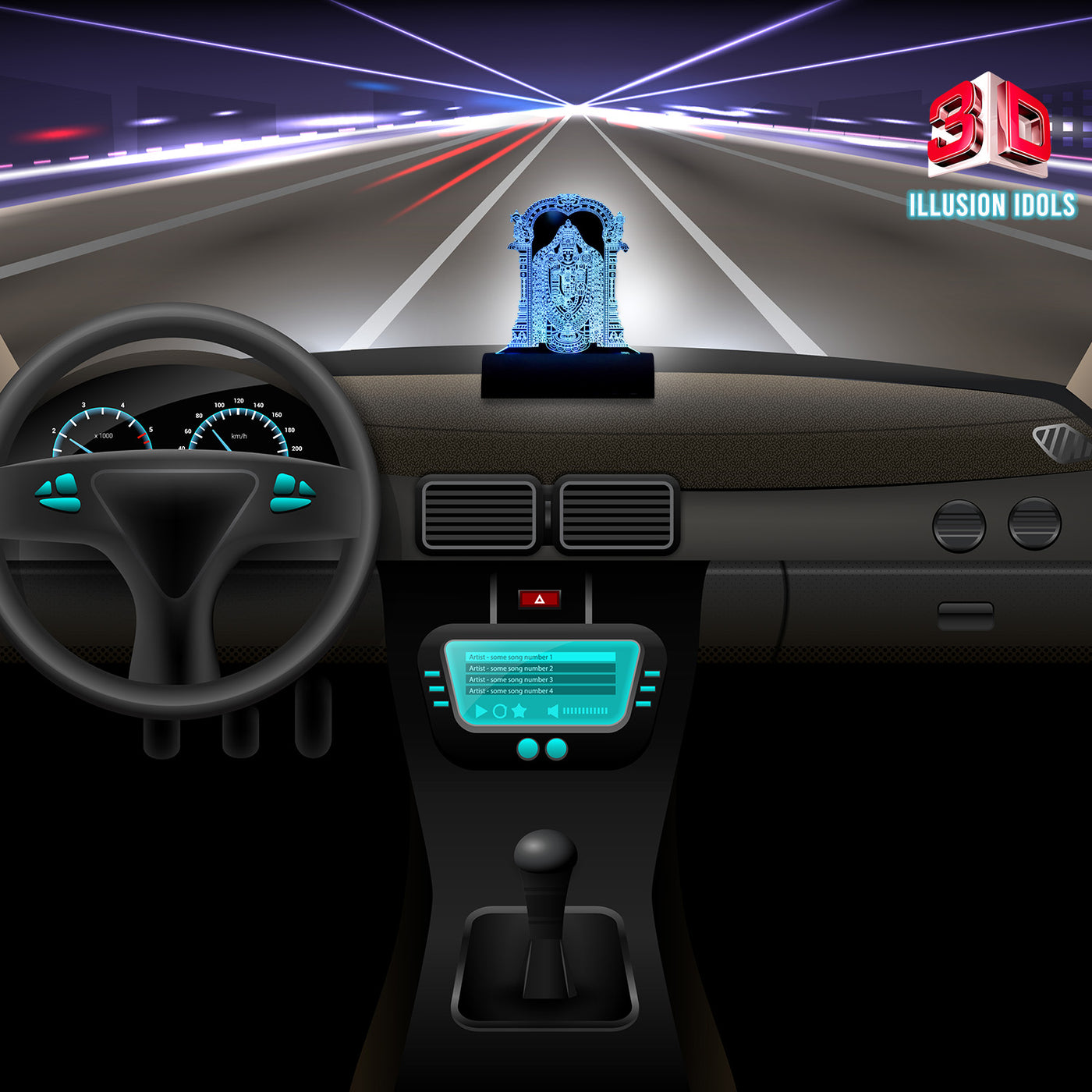 3D illusion Car Dashboard LED Murti of Balaji
