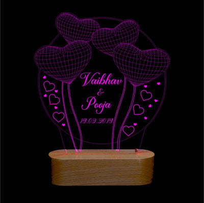 3D illusion Multi-Color LED Lamp with Circle and Balloon Heart Design