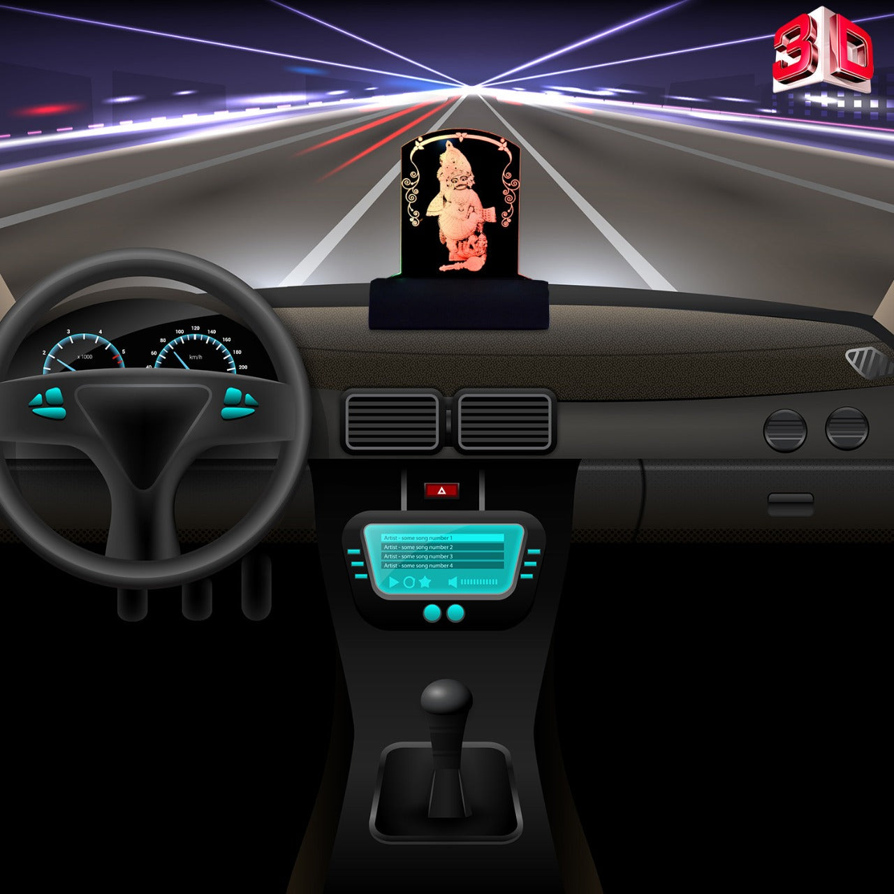 3D illusion Car Dashboard LED Murti of Sarangpur Hanuman
