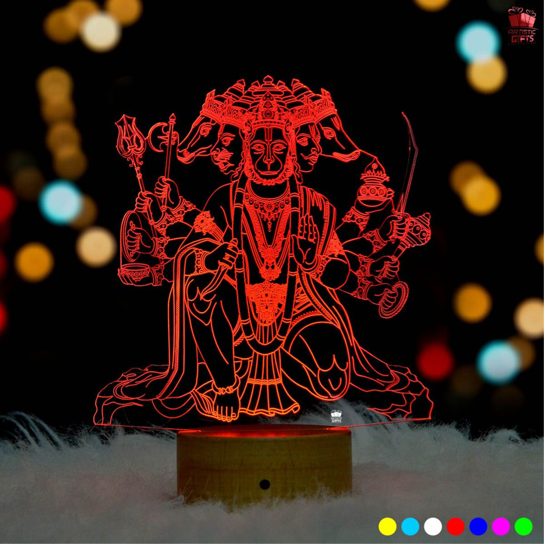 Panchmukhi Hanuman Murti (Idol) 3D LED Lamp – Artistic Gifts