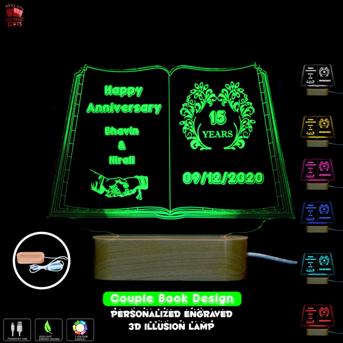 3D Illusion Multi-Color LED Lamp with Book Design
