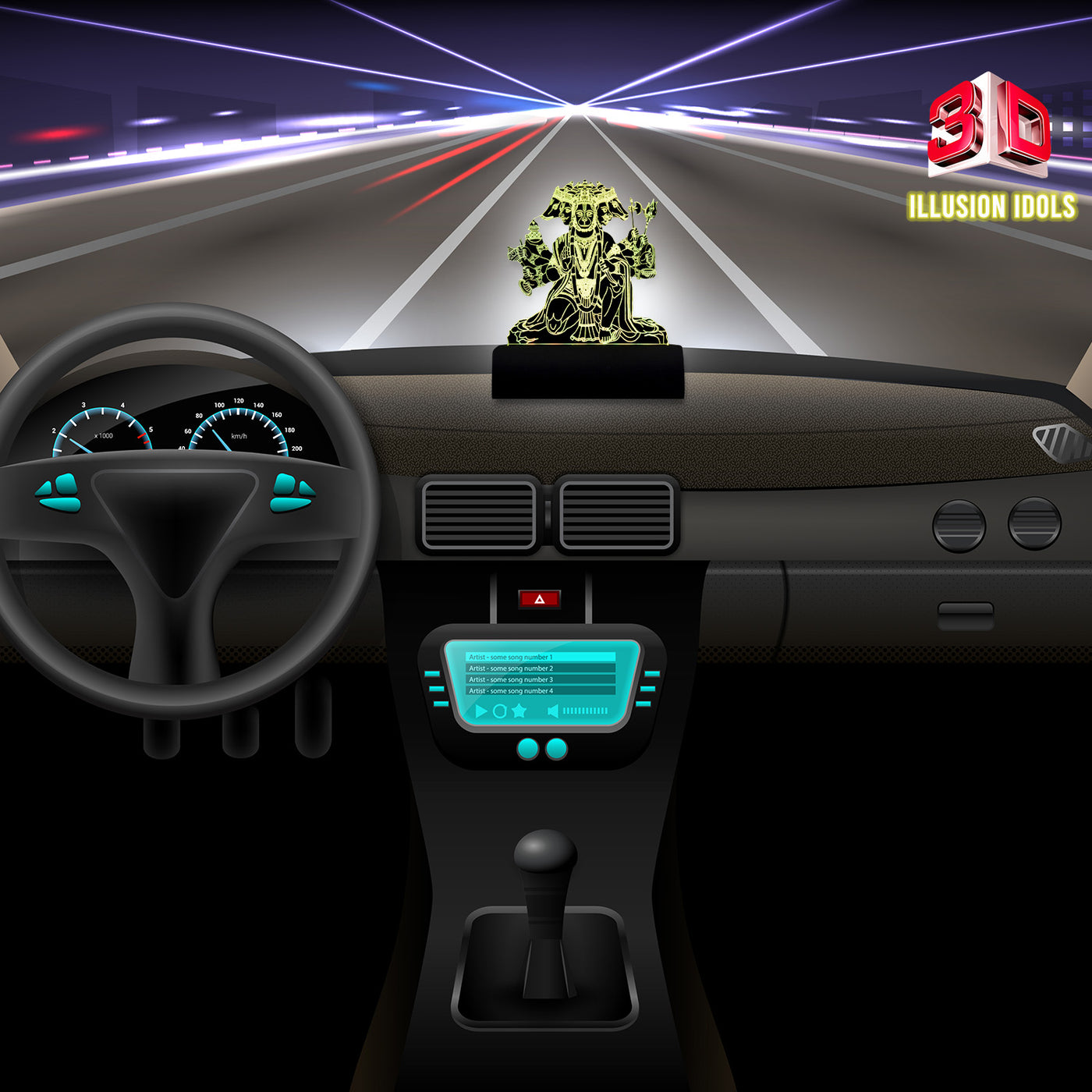 3D illusion Car Dashboard LED Murti of Panchmukhi Hanuman