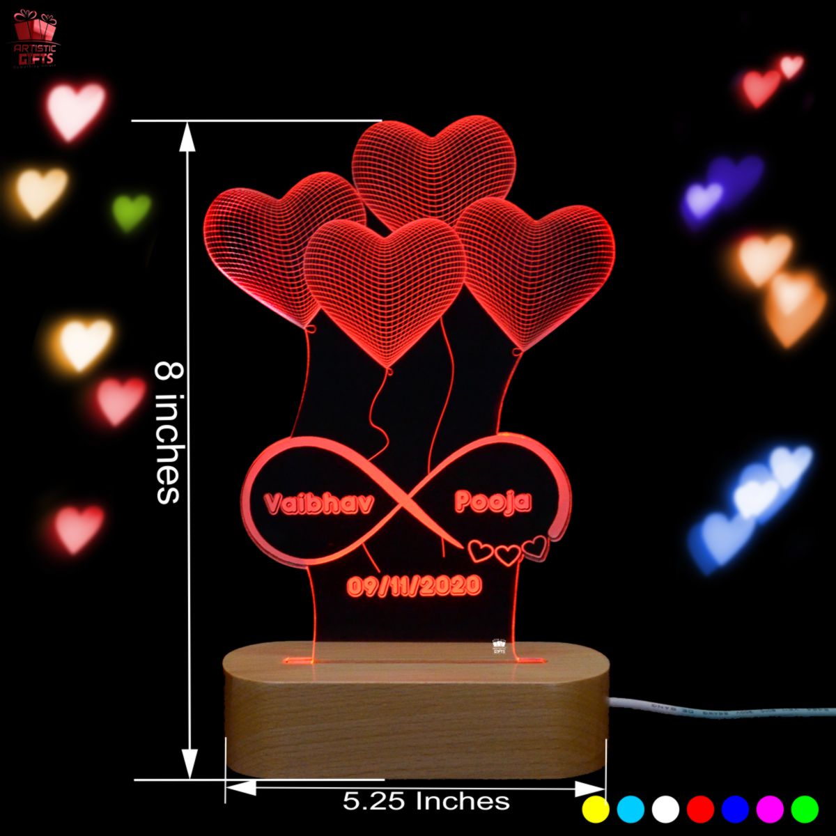 Personalized 3D illusion Multi-Color LED Lamp Infinity Love Design